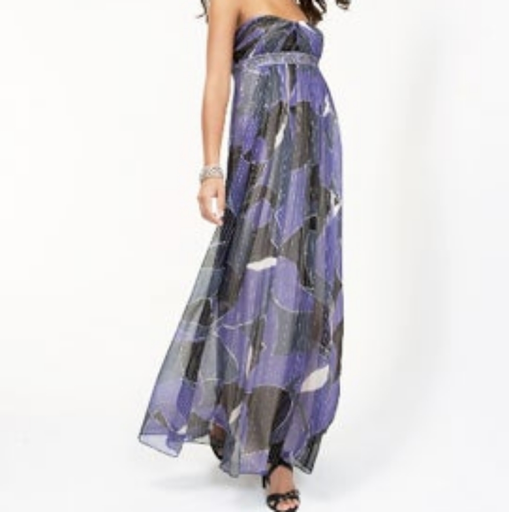 BCBGMAXAZRIA Strapless Silk Chiffon Maxi D…
